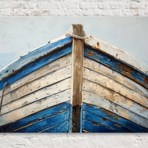 Sailing Dreams: Vintage Blue Boat Wall Art, Giclee Print on Gallery-wrapped Artist Canvas, Ready to Hang, Available in Extra Large Sizes