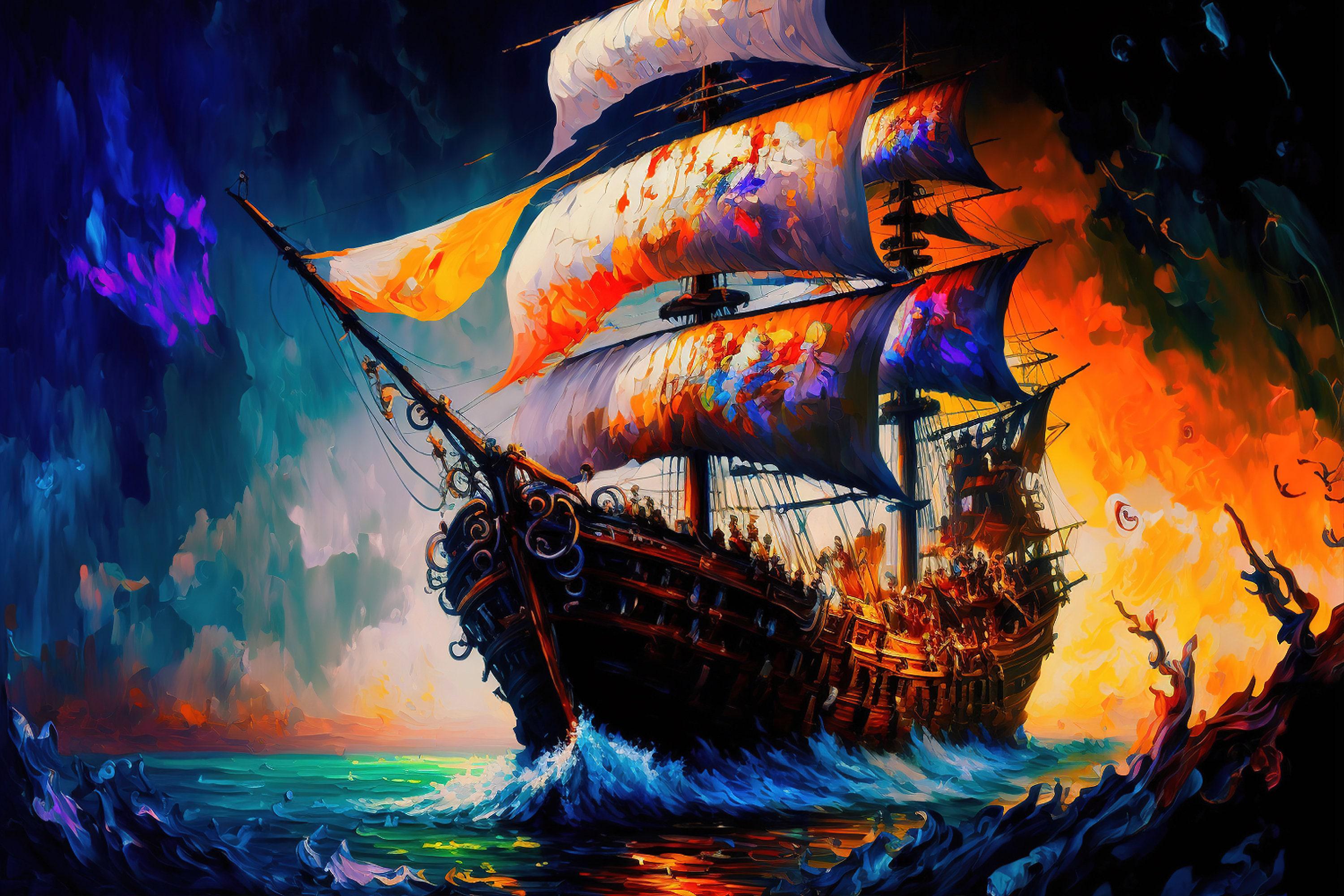 Impresión En Lienzo De Un Velero: Arte Mural Moderno De Un Barco Pirata - España
