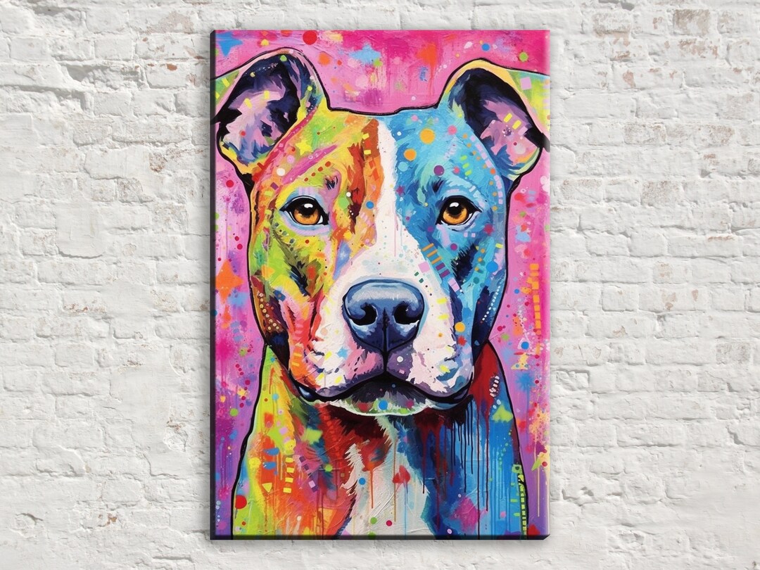 Lovable Pit Bull Canvas Wall Art, Pitbull Painting, Large Canvas Art