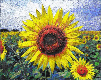 Sunflower Art, Nature Print, Flower Print, Sun Painting