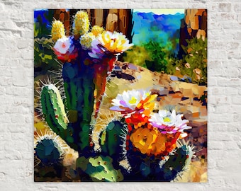 Abstract Saguaro Cactus Bloom, Desert Wall Art, Giclée Print on Gallery-wrapped Artist Canvas, Ready to Hang, Available in Extra Large Sizes
