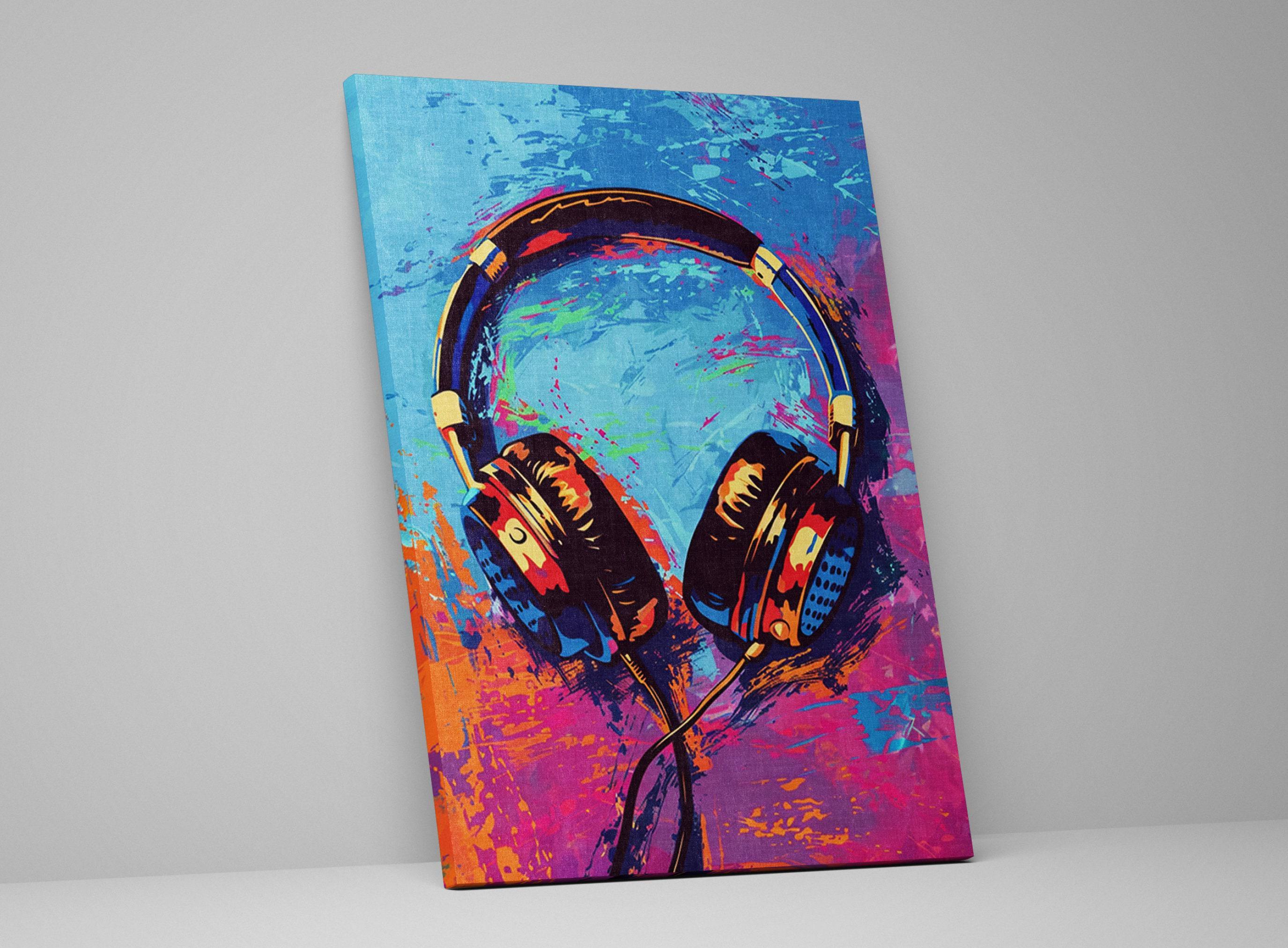 Headphones Colorful Pop Art, Music Lovers Gift, Giclée Print on