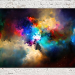 Nébuleuse colorée, peinture de l'espace céleste, impression giclée sur toile d'artiste emballée dans un emballage galerie, prête à accrocher, disponible en très grand format