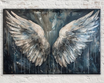 Feathered Angel Wings Spraypaint Style Decor, Giclee Print on Gallery-wrapped Artist Canvas, Ready to Hang, Available in Extra Large Sizes