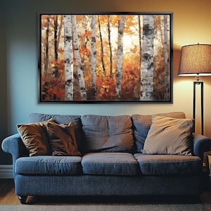 Autumn Birch Tree Wall Art Canvas Print, Cozy Fall Decor , Framed or ...