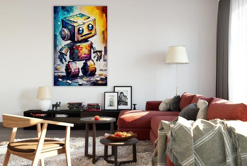 Baby Robot Art, Cute Kids Robot Painting Print, Children's Art image 5