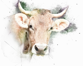 Cow Print, Animal Watercolor, Cow Wall Art, Nursery Watercolor