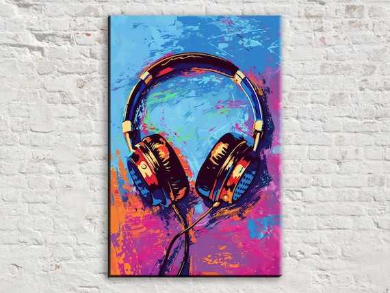 Headphones Colorful Pop Art, Music Lovers Gift, Giclée Print on