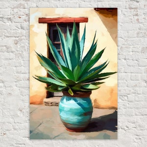 Agave Plant Desert Scene, Southwest Canvas Painting Print, Agave Southwest Artwork, Desert Landscape, Large Giclee Art Print