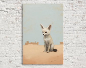 Minimalist Desert Fox in the Southwest, Western Canvas Wall Art, Desert Wildlife, Fennec Fox, Large Canvas