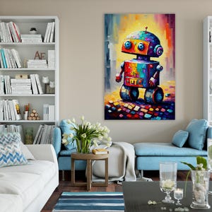 Cute Little Robot Canvas, Kids Room Robot Art, Painting Print, Children's Art image 9