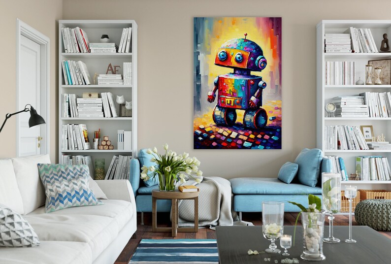 Cute Little Robot Canvas, Kids Room Robot Art, Painting Print, Children's Art image 9