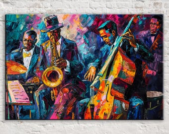 Melodic Jazz Ensemble Druck - Künstlerische musikalische Wandkunst, Giclée-Druck auf in die Galerie eingewickelter Künstlerleinwand, erhältlich in extra großen Größen