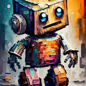 Baby Robot Art, Cute Kids Robot Painting Print, Children's Art image 2