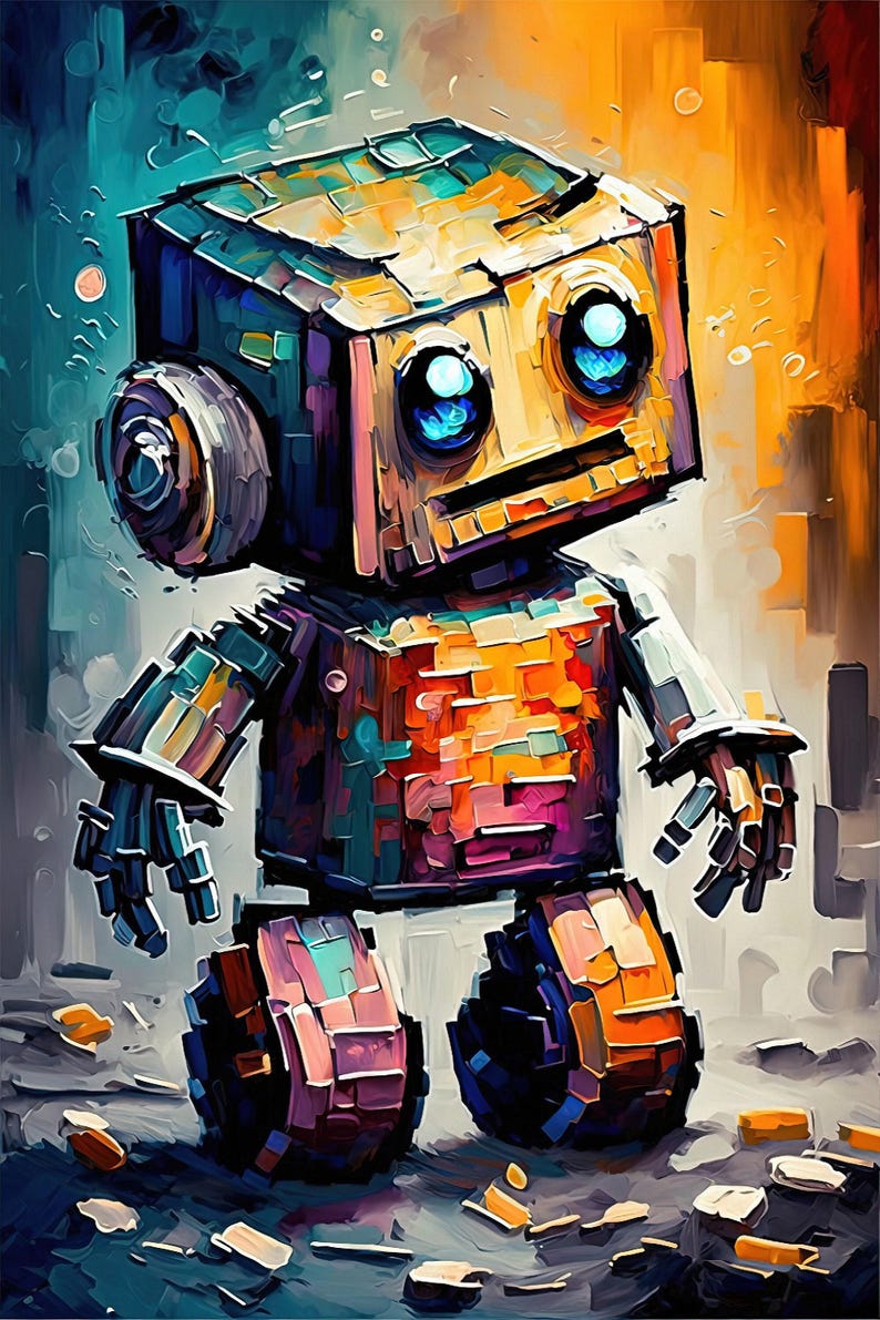 Baby Robot Art, Cute Kids Robot Painting Print, Children's Art image 2
