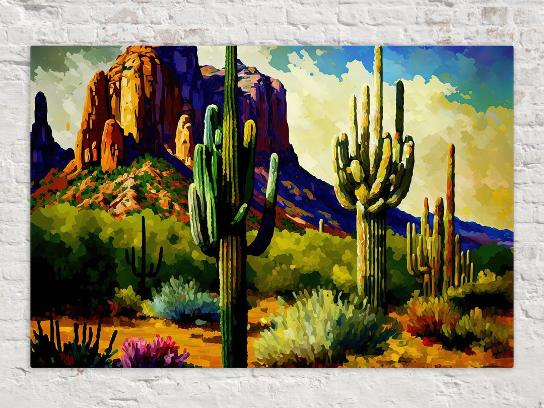 Desert Saguaro Cactus Canvas Wall Art Print, Southwestern Art Landscape ...