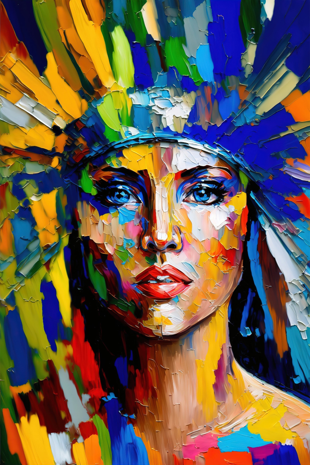 Woman in Headdress Art Print Female Warrior Canvas Art Etsy