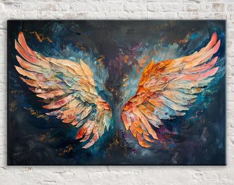 Angel Wings Heavy Texture Style Canvas Print, Giclee Print on Gallery-wrapped Artist Canvas, Ready to Hang, Available in Extra Large Sizes