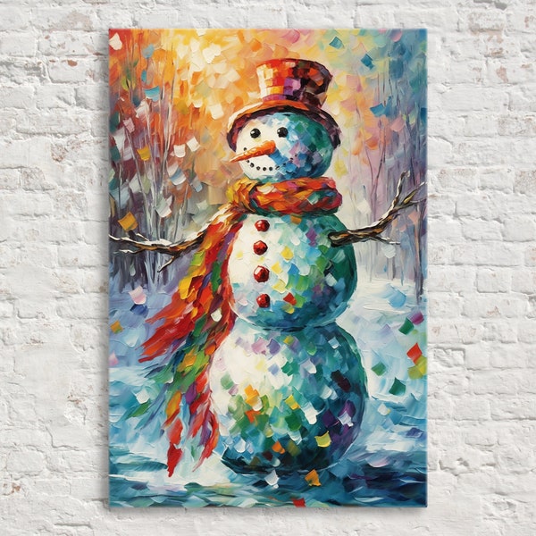 Charming Frosty the Snowman - Christmas Decor Painting, Giclee Print on Gallery-wrapped Artist Canvas, Available in Extra Large Sizes