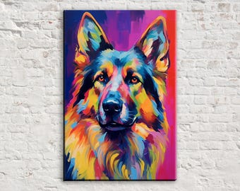 Colorful German Shepherd Painting, Large Canvas Wall Art Print, Dog Artwork, Giclee Print Wall Art, Pet Portrait Pop Art