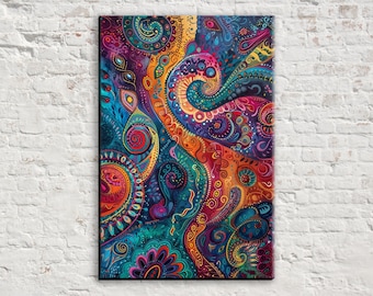 Chic Bohemian Abstract Design, Tapestry Style, Giclée Print on Gallery-wrapped Artist Canvas, Ready to Hang, Available in Extra Large Sizes