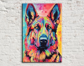 German Shepherd Dog Canvas Print, Large Canvas Art, Dynamic Dog Painting, Pet Portrait Pop Art