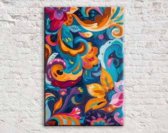 Chic Boho Flower Painting, Colorful Wall Art, Giclée Print on Gallery-wrapped Artist Canvas, Ready to Hang, Available in Extra Large Sizes