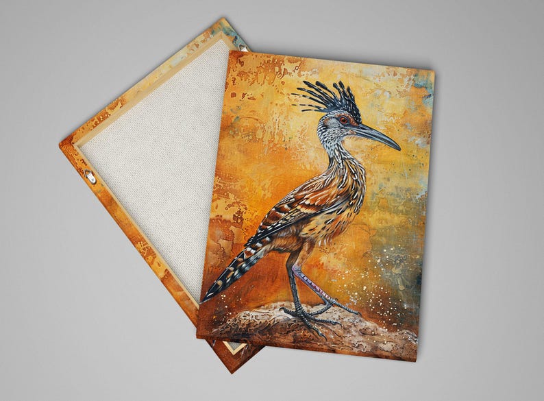 Southwestern Roadrunner, Desert Animal Art, Giclée Print on Gallery-wrapped Artist Canvas, Ready to Hang, Available in Extra Large Sizes image 3