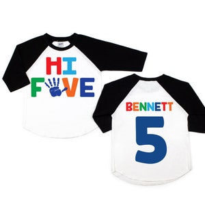 Boys 5th birthday hi five shirt, fifth birthday shirt, 5th birthday shirt boy, boys fifth birthday shirt, 5th birthday tee, 5 years old