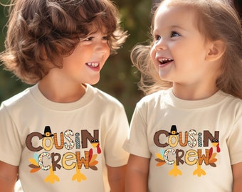 Cousin Crew kids toddler boy girl personalized custom fall thanksgiving shirts, boy turkey shirt, girl thanksgiving shirt, kids thanksgiving