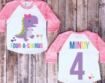 4th Birthday 2nd 3rd 4th 5th Fourth Birthday Boy or Girl Personalized Dinosaur appliqu\u00e9 shirt Monogrammed