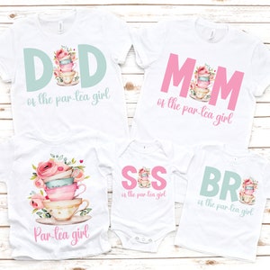 Tea party birthday, birthday par-tea, birthday girl shirt, tea theme party, par-tea shirt, tea for two ,  tea for three , mommy and me