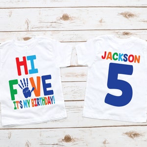 Boys 5th birthday hi five shirt, fifth birthday shirt, 5th birthday shirt boy, boys fifth birthday shirt, 5th birthday tee, 5 years old