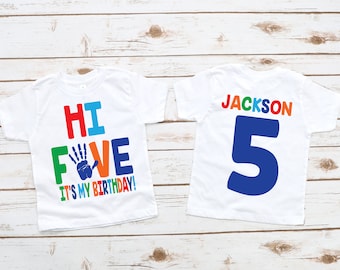 Boys 5th Birthday Hi Five Shirt, Fifth Birthday Shirt, 5th