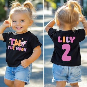 Two the moon girls outer space shirt, 2nd birthday, birthday girl shirt, space birthday tee, 2nd birthday outfit, outer space shirt, galaxy