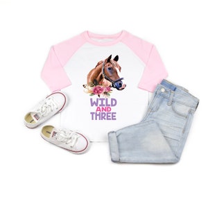 Horse wild and three 3rd third  girl birthday shirt , horse birthday , horse shirt, horse birthday outfit, girl birthday shirt