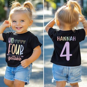 Girls un four gettable 4th birthday shirt, 4th birthday party, fourth birthday , rainbow shirt, custom birthday tank, cute girls shirt BLACK