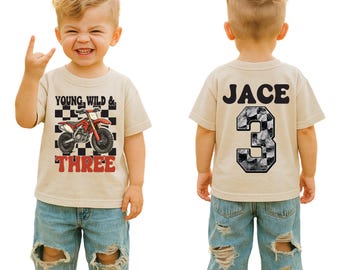 Young Wild & Three Dirt Bike Birthday Shirt, Motocross 3rd Birthday Family Matching Shirts, Pit Crew Mama Dada Tee, Motocross Kids Shirt