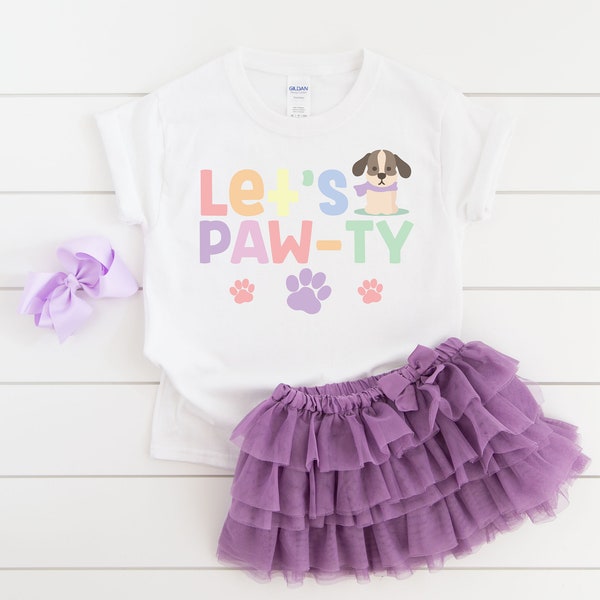 Dog puppy girl let's pawty rainbow cute birthday shirt, girl birthday shirt, puppy birthday, dog birthday shirt, dog birthday party