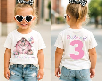 Pink Farm Birthday Shirt, Three i-e-i-o Barn Outfit, Third Birthday Girl