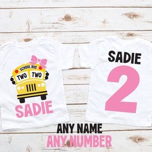 School bus birthday shirt, wheels on the bus party, girl birthday shirt, 2nd birthday shirt , personalized school shirt, preschool birthday