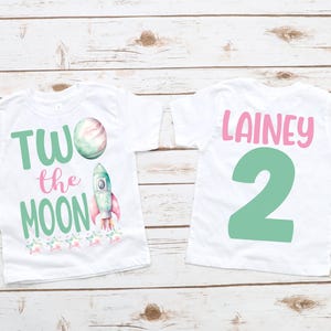 Girls outer space two the moon second 2nd birthday shirt , birthday girl shirt, space birthday theme , 2nd birthday outfit, girl birthday