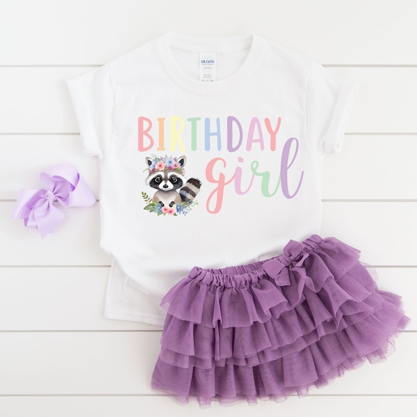 Raccoon birthday shirt, girl birthday shirt, girl birthday party, raccoon party, raccoon birthday, raccoon theme, birthday girl shirt