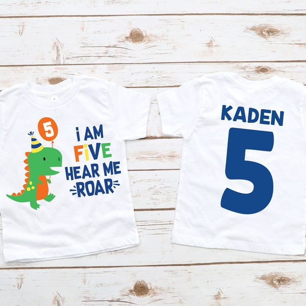 Dinosaur boys 5th fifth I am five hear me roar birthday shirt, dinosaur boy shirt, 5th birthday, dinosaur party, boy birthday shirt , five