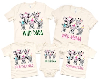 Family safari wild birthday shirts, wild one, two wild, young wild and three , mom and dad wild shirt, wild party, wild birthday shirt