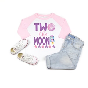 Two the moon girls outer space second 2nd birthday shirt , birthday girl shirt, space birthday theme , 2nd birthday outfit, girl birthday