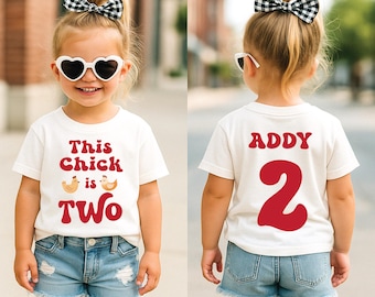 This Chick Is Two Birthday Shirt, 2nd Birthday Girl Outfit, Funny Chicken Birthday Tee, Farm Birthday Shirt, Personalized Girls Birthday Top