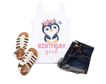 Penguin birthday shirt, flowers cute girl, birthday girl shirt, penguin party, penguin birthday, penguin theme, girl birthday party