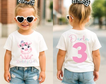 Bonita camiseta de cumpleaños de cerdo, camiseta de cumpleaños de niña, fiesta de cumpleaños de granja, fiesta de adolescentes, personalizable por edad, bonita camiseta de cumpleaños, bonitos animales de granja.