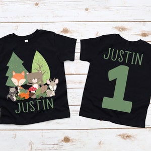 Woodland animals personalized zoo second first two birthday shirt, two wild shirt, birthday boy, woodland birthday theme, wild one shirt